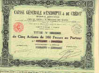 CAISSE GENERALE D´ESCOMPTE ET DE CREDIT - Banque & Assurance