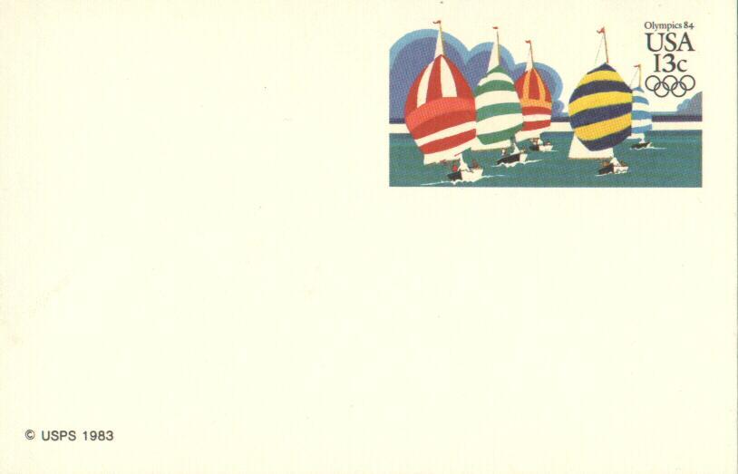 ENTIER POSTAL De 1983 Des USA Sur Carte Postale Avec Timbre "Olympics 84 - VOILIERS" - 1981-00