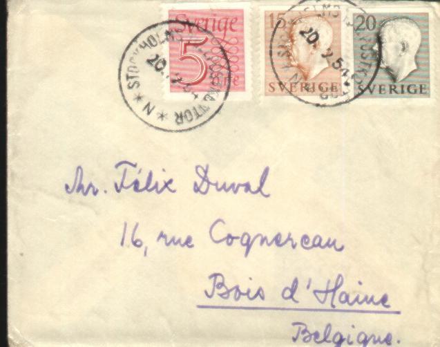 Lettre De Stockholm à Bois-d´Haine (Belgique) Du 20/2/1954 - Autres & Non Classés