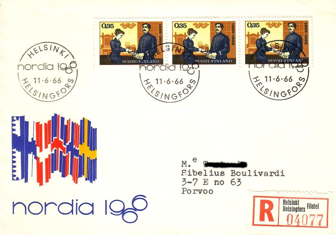Finlande - Yv. N° 584 X3 Oblitérés Sur Lettre Recommandée Du 11/06/1966 - Nordia'66 - Rare - Briefe U. Dokumente