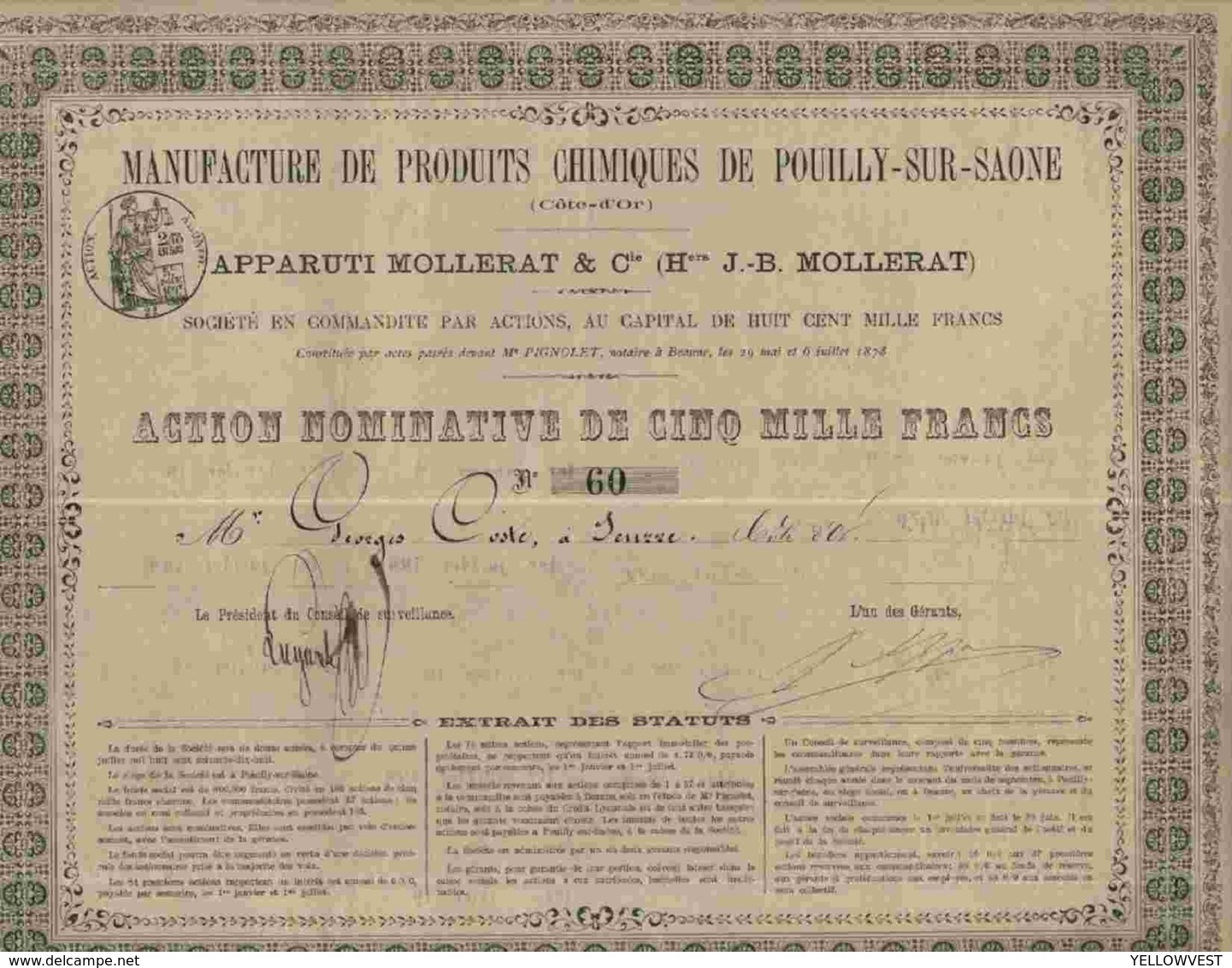 RARE:  MANUFACTURE DE PRODUITS CHIMIQUES DE POUILLY SUR SAONE (1878) - Other & Unclassified