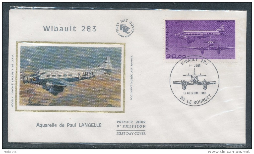 1986 Env 1er Jour Avion Wibault 283- Le Bourget - 1980-1989