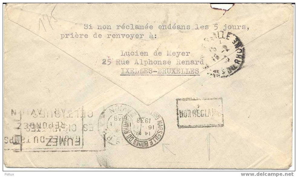 Poste Aérienne Belge 1er Courrier Paris Marseille Le 16 02 38 - Autres & Non Classés