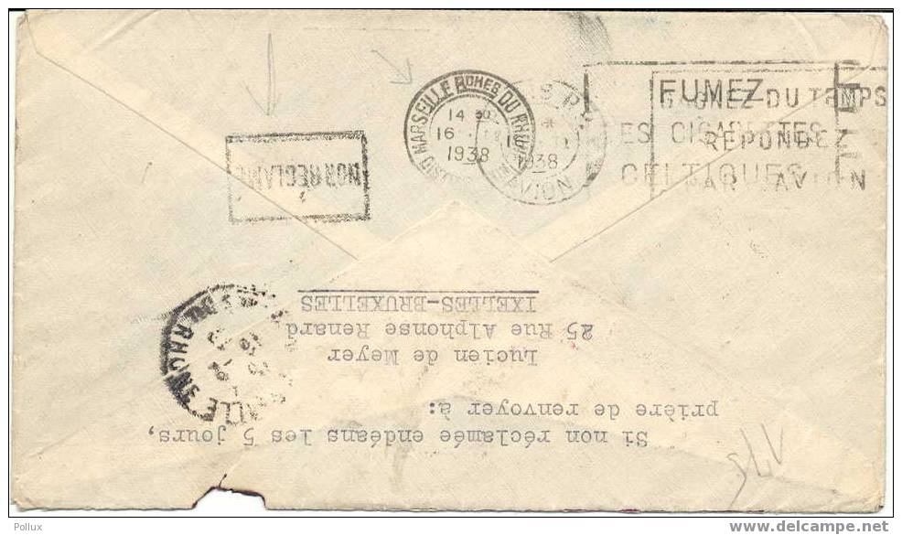 Poste Aérienne Belge 1er Courrier Paris Marseille Le 16 02 38 - Altri & Non Classificati