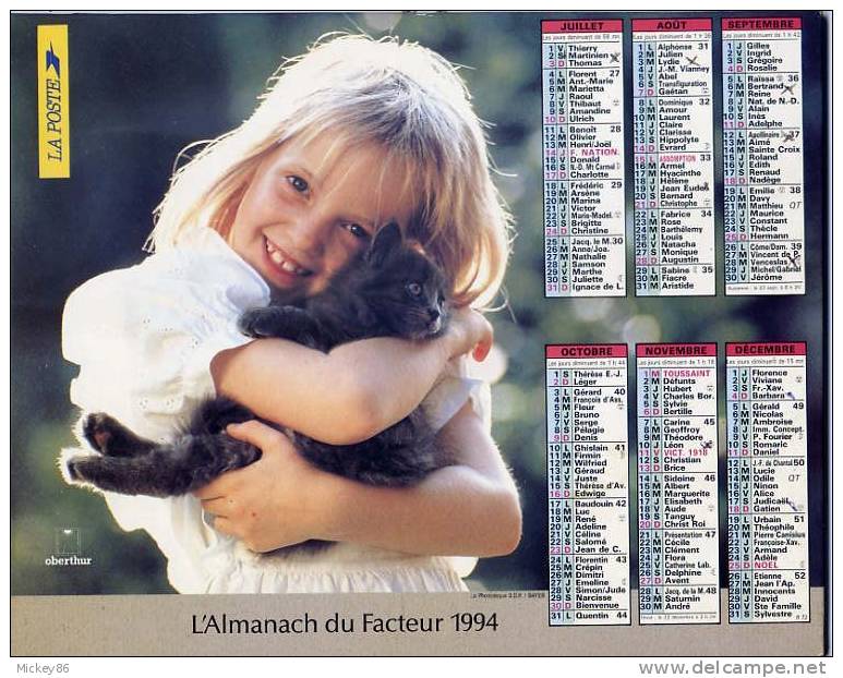 ALMANACH DU FACTEUR 1994  Dépt 86-ENFANTS- ENFANT Et CHAT - Grossformat : 1991-00