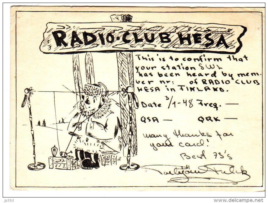 Very Old QSL Card From Torbjörn Falck, Fredriksgatan, Helsingfors, Finland Radio Club Hesa (3/1/1948) - Finlande