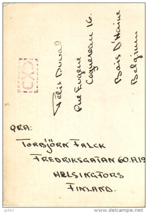 Very Old QSL Card From Torbjörn Falck, Fredriksgatan, Helsingfors, Finland Radio Club Hesa (3/1/1948) - Finlande