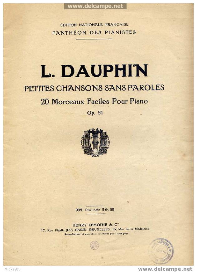 L. DAUPHIN  Petites Chansons Sans Paroles 20 Morceaux Faciles Pour Piano - Klavierinstrumenten