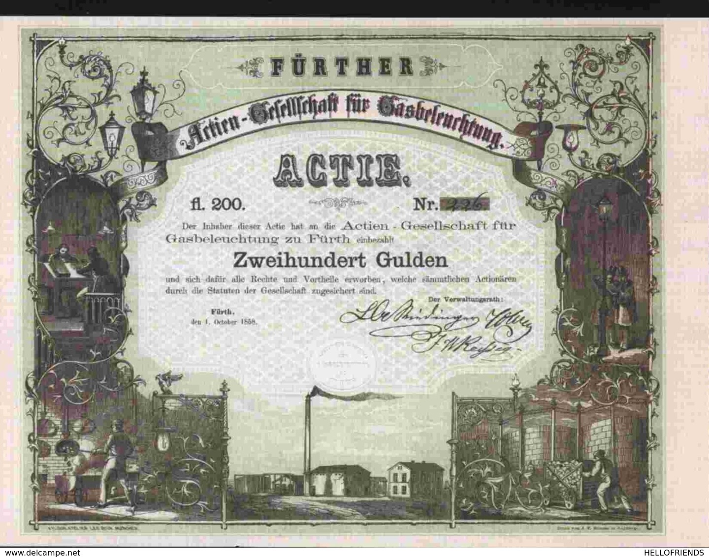 GESELLSCHAFT FUR GASBELEUCHTUNG ZU FURTH 1858 ( REPRODUCTION) - Electricité & Gaz