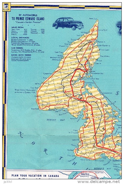 Ancienne Carte De L'Île Du Prince Édouard - Vintage Road Map Of Prince Edward Island (1942) - Autres & Non Classés