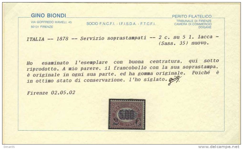 ITALIA - Sassone N.35 - Cv 1200 Euro -  Nuovo - MH*- Certificato Biondi - Ungebraucht