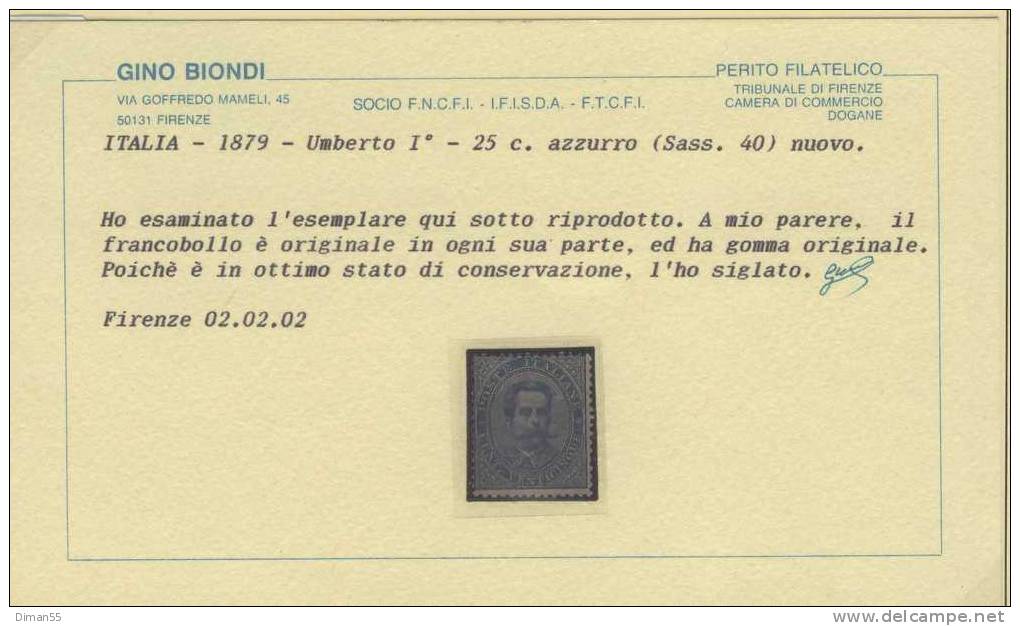 ITALIA - Sassone N.40 Cv 1100 Euro - Certificato Biondi - MH* - Linguellato - Neufs