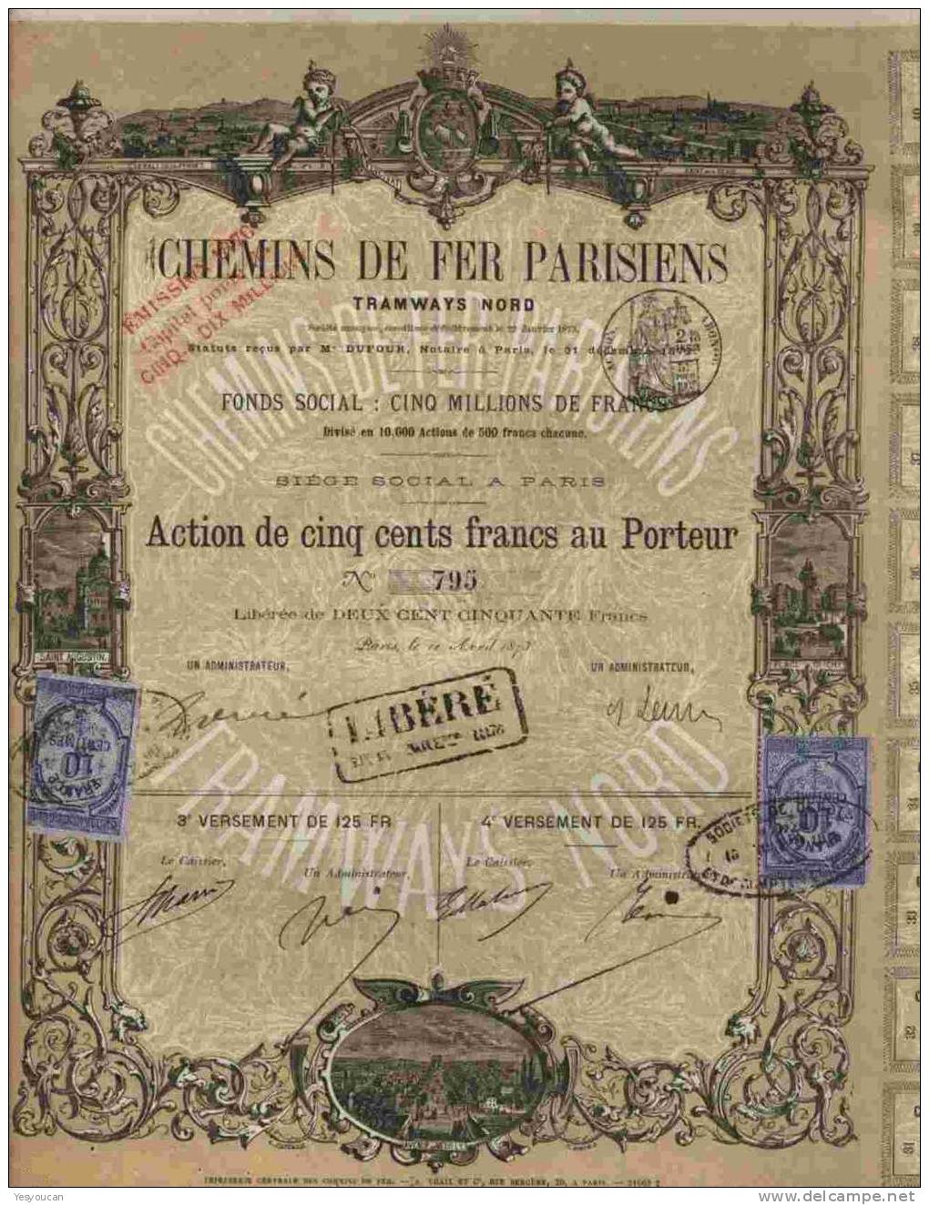 CHEMINS DE FER PARISIENS TRAMWAYS NORD     (1873) - Chemin De Fer & Tramway