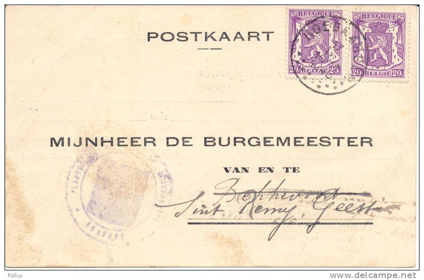 C.O.B. 422  Petit Sceau De L´Etat 2x 20c. Lilas Sur Carte Postale - 1935-1949 Small Seal Of The State