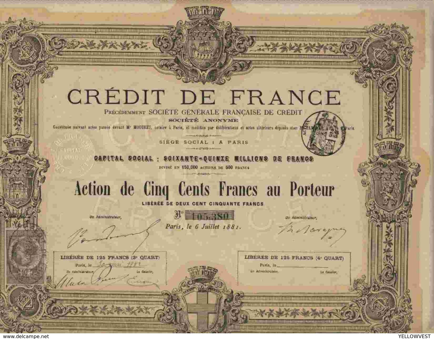 DECO : CREDIT DE FRANCE  (1881) - Bank En Verzekering