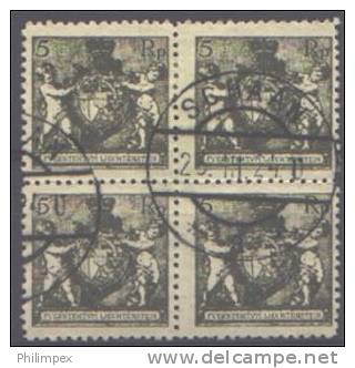 LIECHTENSTEIN,  VFU BLOCK OF 4 - 1921! - Used Stamps