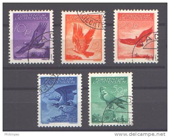 LIECHTENSTEIN, AIRPOST 1936 "RAPTORS / BIRDS" 1936 PERFECTLY USED SET! - Aéreo