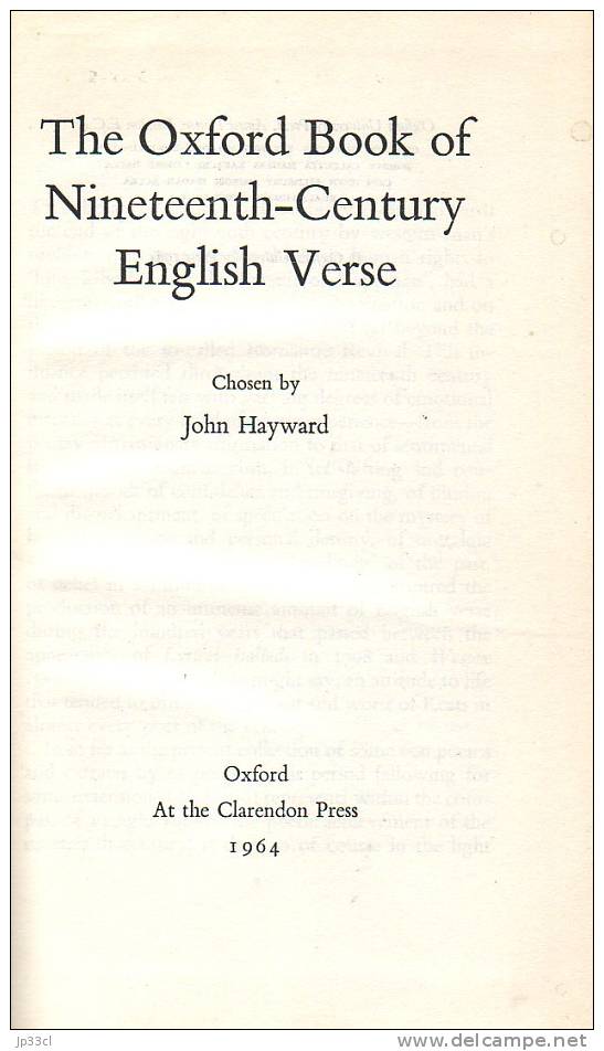 The Oxford Of Nineteenth-Century English Verse Chosen By John Hayward - Oxford, 1964 - Poetry