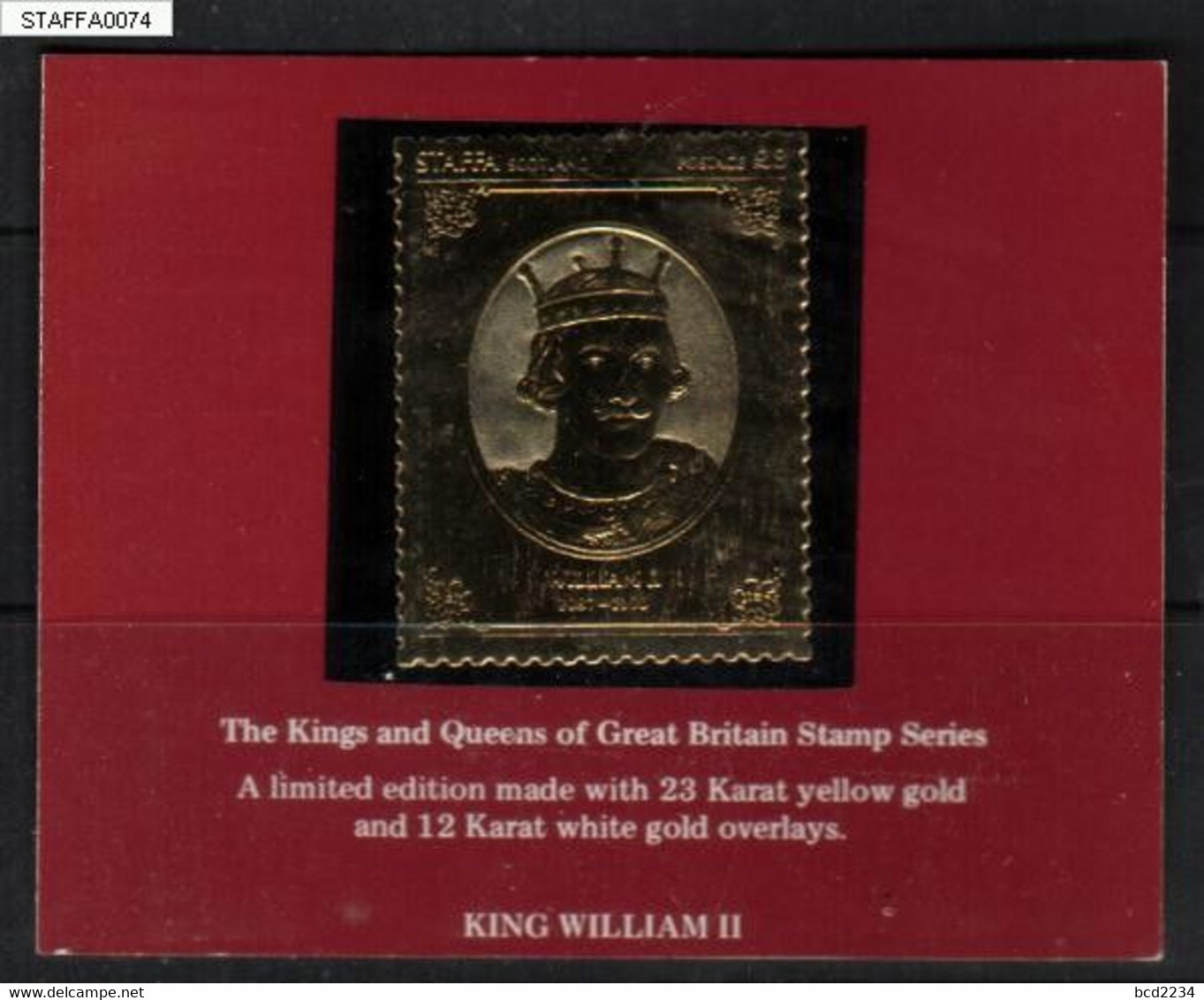 GB STAFFA £8 GOLD 23 KARAT FOIL KINGS QUEENS OF GREAT BRITAIN KING WILLIAM II LOCALS ROYALS ROYALTIES ISLAND SCOTLAND - Local Issues