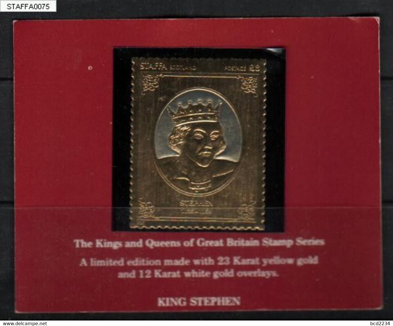 GB STAFFA £8 GOLD 23 KARAT FOIL KINGS QUEENS OF GREAT BRITAIN KING STEPHEN LOCALS ROYALS ROYALTIES ISLAND SCOTLAND - Emissions Locales