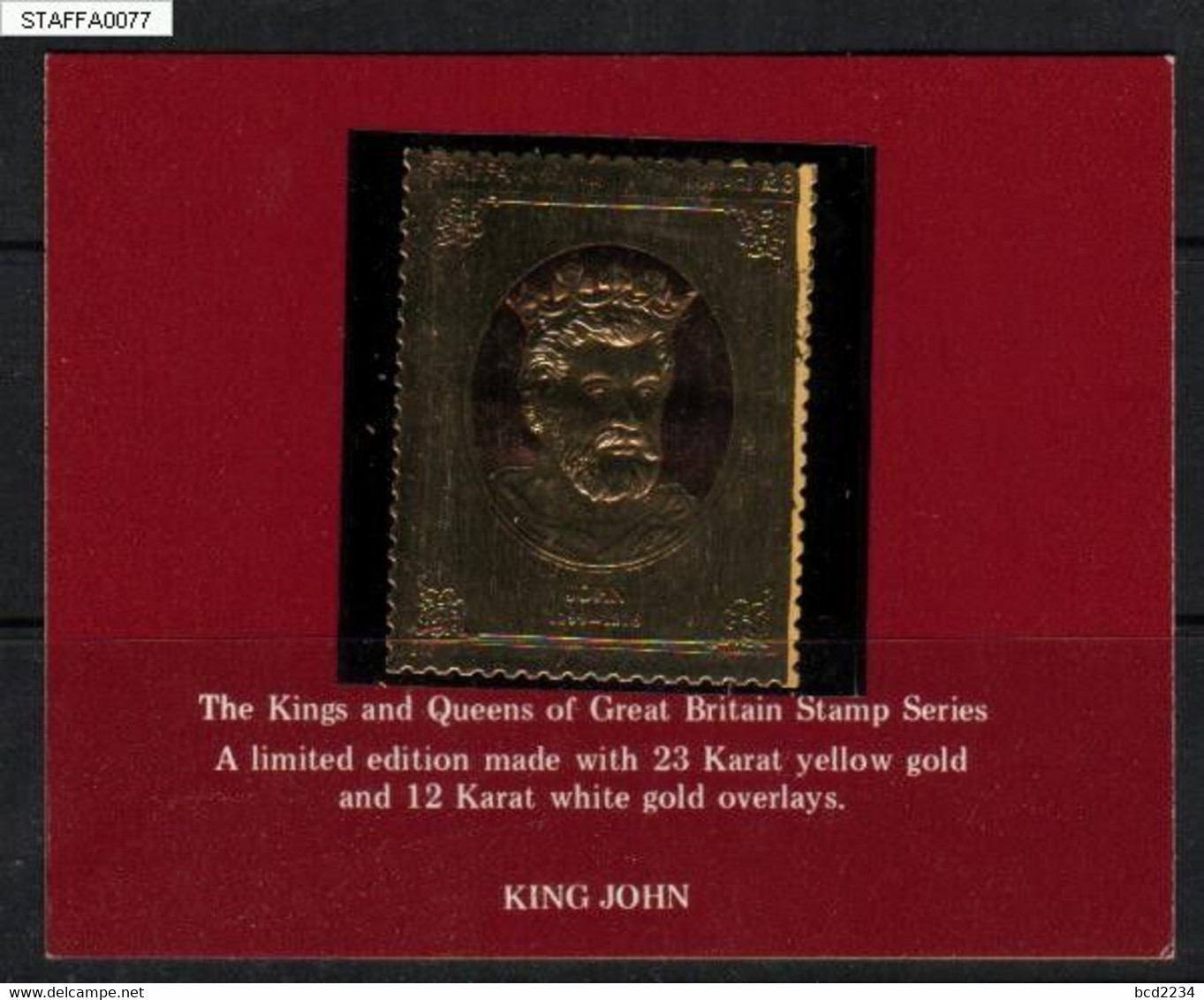 GB STAFFA £8 GOLD 23 KARAT FOIL KINGS QUEENS OF GREAT BRITAIN KING JOHN LOCALS ROYALS ROYALTIES ISLAND SCOTLAND - Emissions Locales