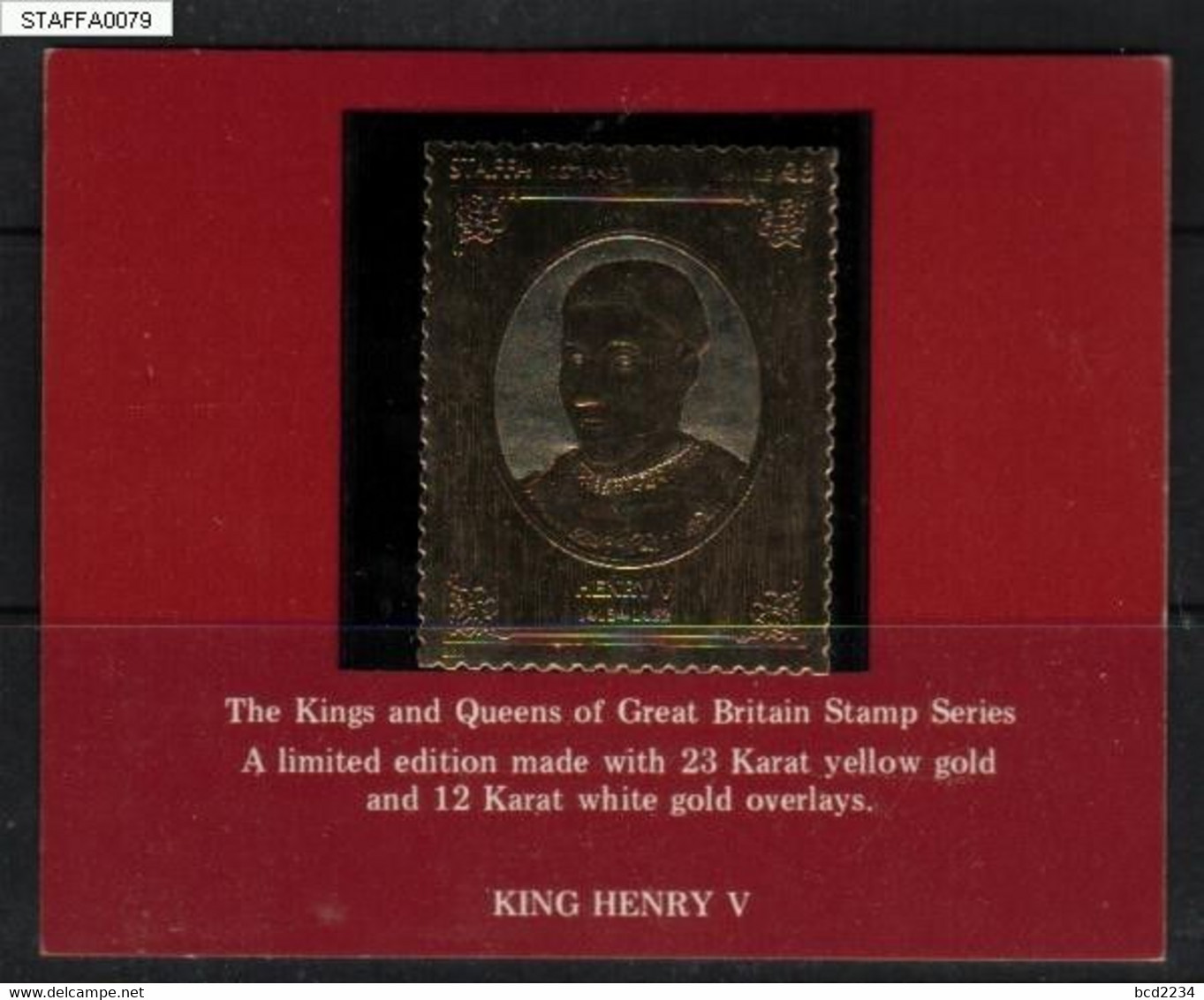 GB STAFFA £8 GOLD 23 KARAT FOIL KINGS QUEENS OF GREAT BRITAIN KING HENRY V LOCALS ROYALS ROYALTIES ISLAND SCOTLAND - Lokale Uitgaven