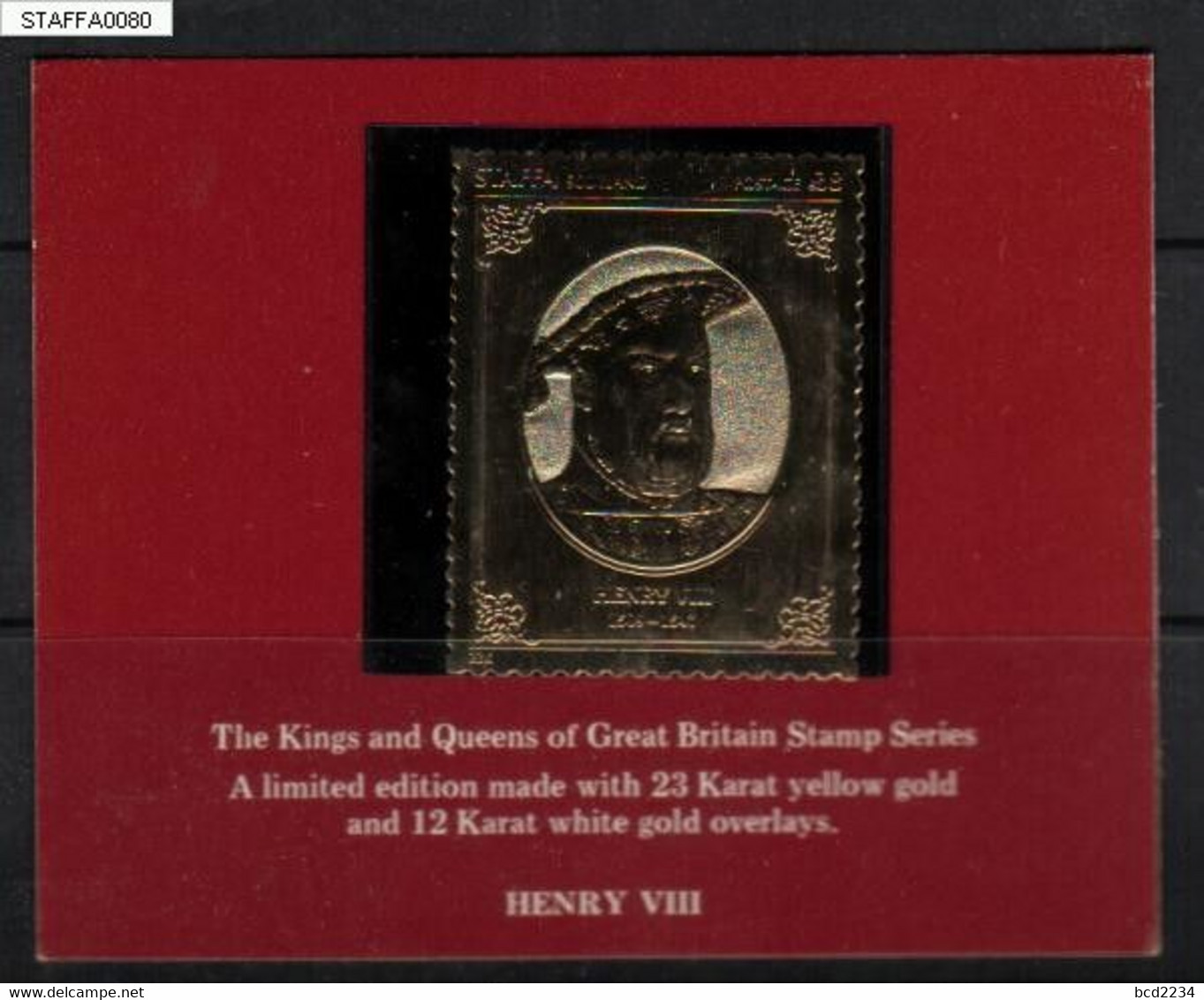 GB STAFFA £8 GOLD 23 KARAT FOIL KINGS QUEENS OF GREAT BRITAIN KING HENRY VIII LOCALS ROYALS ROYALTIES ISLAND SCOTLAND - Lokale Uitgaven