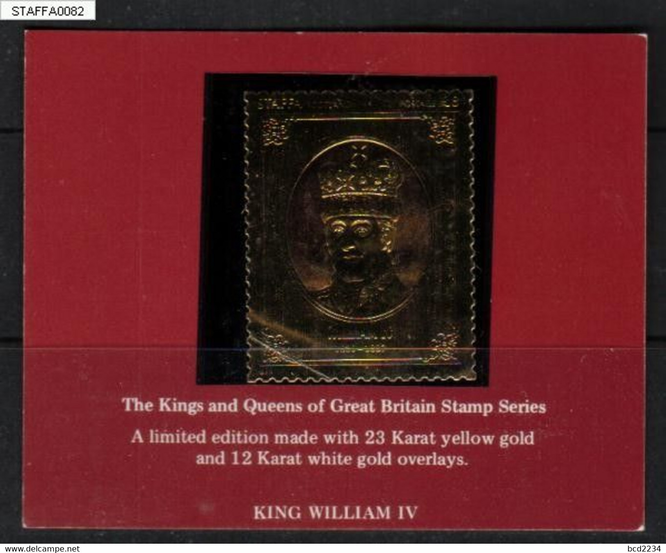 GB STAFFA £8 GOLD 23 KARAT FOIL KINGS QUEENS OF GREAT BRITAIN KING WILLIAM IV LOCALS ROYALS ROYALTIES ISLAND SCOTLAND - Lokale Uitgaven