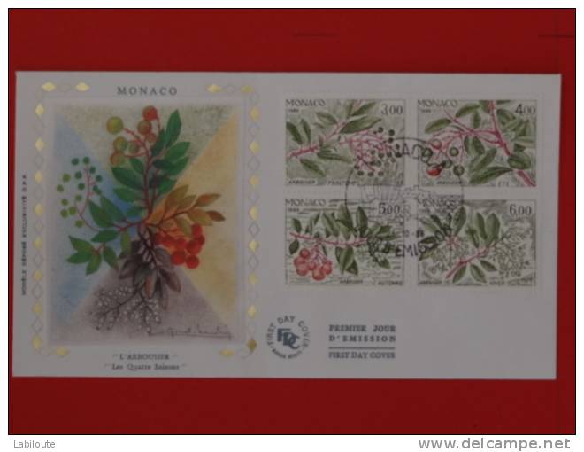 FDC Sur Soie - MONACO - Bloc 4 Saisons - L' Arbousier - 1986 - Other & Unclassified