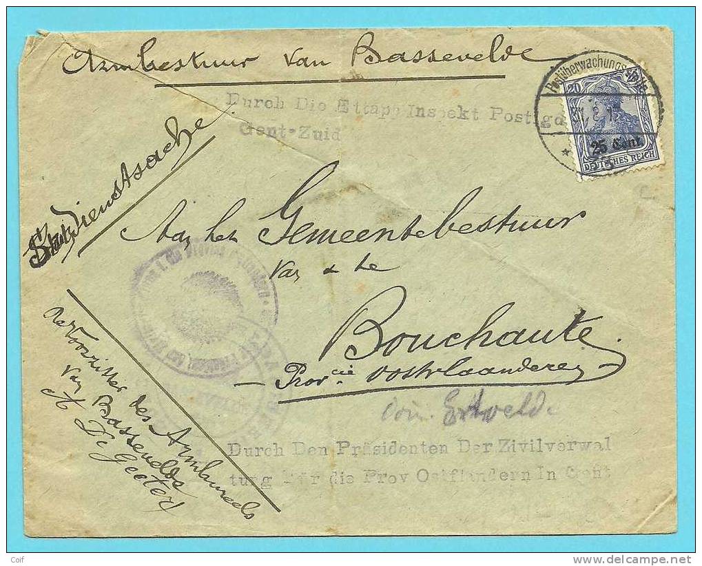 Lettre TPBZ31 Germania Cachet "Postuberwachungstelle 33 " - Entete "BASSEVELDE "  (VK) - OC26/37 Territoire Des Etapes