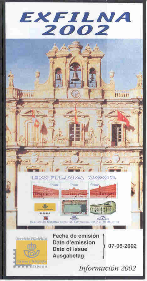 EXFILNA 2002 PLAZA MAYOR SALAMANQUE BAROQUE - DOCUMENT INSTRUCTIF DE L'ÉMISSION DE TIMBRE ESPAGNE - Otros & Sin Clasificación