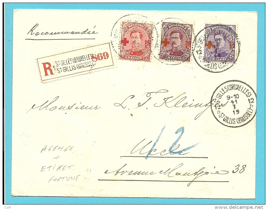 153+154+155 Op Aangetekende Brief, Postagentschapstempel St-GILLIS (Brussel) 12 Op 11/1/19, Met Nood-aantekenstrookje !! - 1918 Red Cross