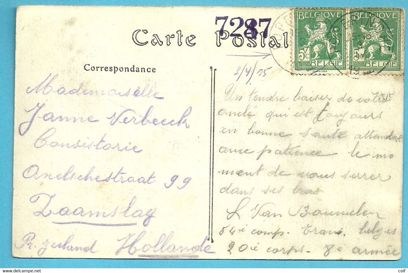 110(2) Op Postkaart,stempel (23mm) !!   POPERINGHE  Op 3/04/1915 (onbezet Belgie) - 1912 Pellens