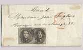 Petite Lettre De St-NICOLAS 4/6/57 Vers GAND 2xN°6 - 1851-1857 Medallones (6/8)