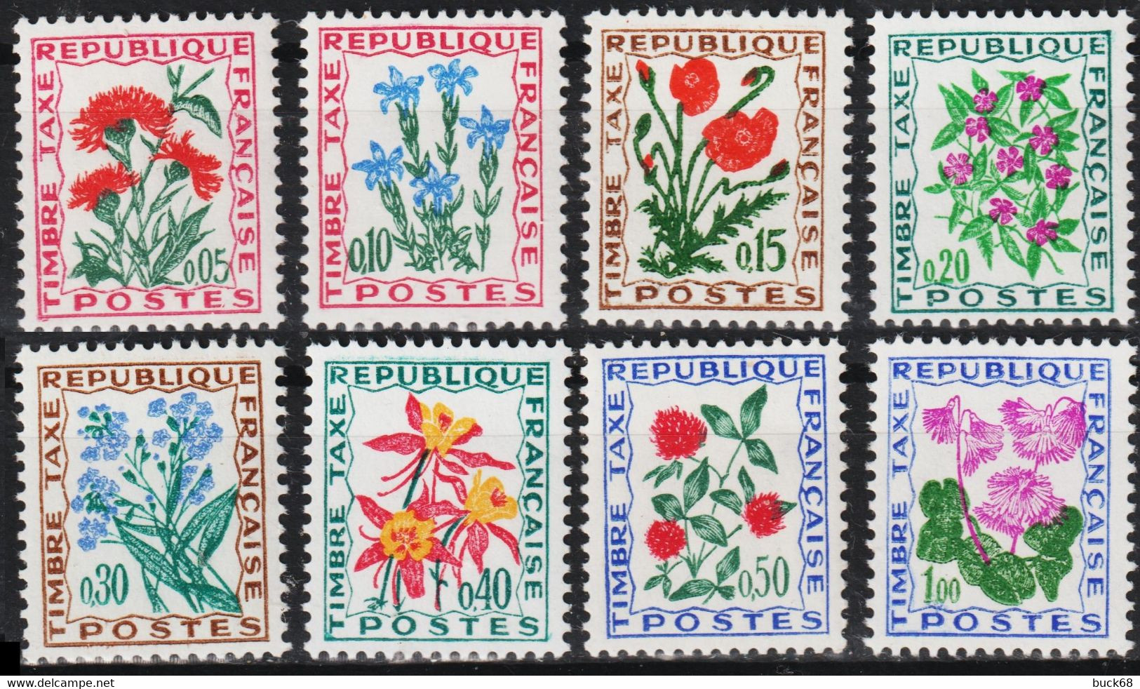 FRANCE Taxe  95 à 102 ** Fleurs [cote 2,50 €] - 1960-.... Neufs