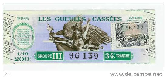 LOTERIE NATIONALE 1955, Les Gueules Cassées, Timbre Poisson, 1/10, 200f, Tr34 GrIII - Billets De Loterie