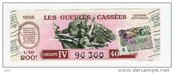 LOTERIE NATIONALE 1955, Les Gueules Cassées, Timbre Poisson, 1/10, 200f, Tr40 GrIV - Billets De Loterie