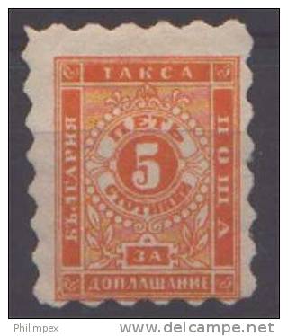 BULGARIA,  RARE DUE STAMP - 5 Stotinki - 1884 LH ! - Segnatasse