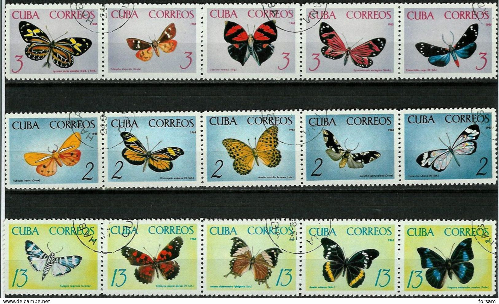 CUBA..1965..Michel # 1058-1072.(3 Strips )..used..MiCV - 5.50 Euro. - Used Stamps