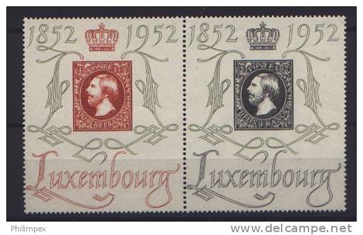 LUXEMBOURG, 1952 PAIR 100 YEARS O STAMPS, NEVER HINGED - Neufs