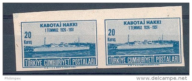 TURKEY IMPERFORATED PAIR SHIP 1951 UNUSED - Nuovi
