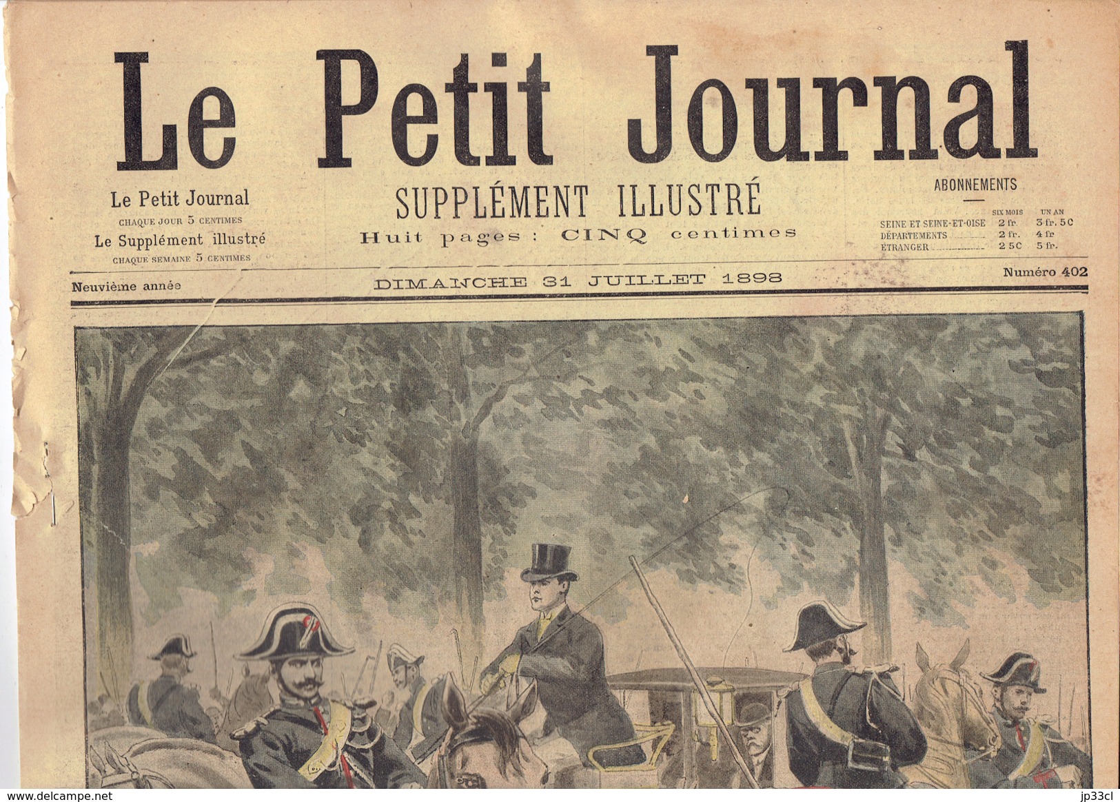 LE PETIT JOURNAL N° 402 - 31 Juillet 1898 Dreyfus Procès Zola Versailles Chiens De Chasse Accident Corniche - 1850 - 1899