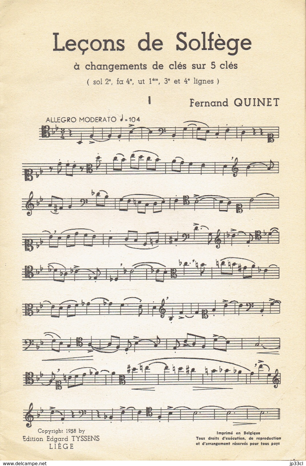 Leçons De Solfège Par Fernand Quinet, Edgard Tyssens, Liège, 1958 12 Pages - Insegnamento