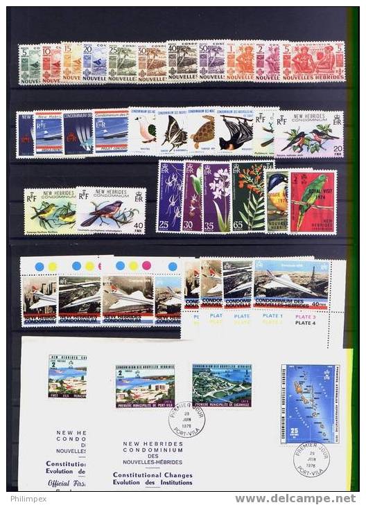 NEW HEBRIDES GROUP LIGHT HINGED / NEVER HINGED + 2 FDCS - Collezioni & Lotti