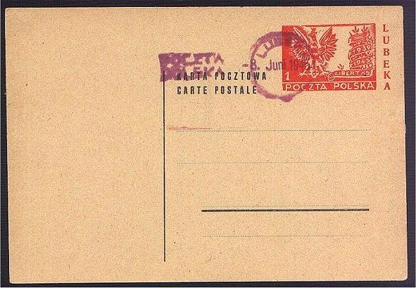 POLAND, LUEBECK 1945 STATIONARY CARD VFU - Verschlussmarken Der Befreiung