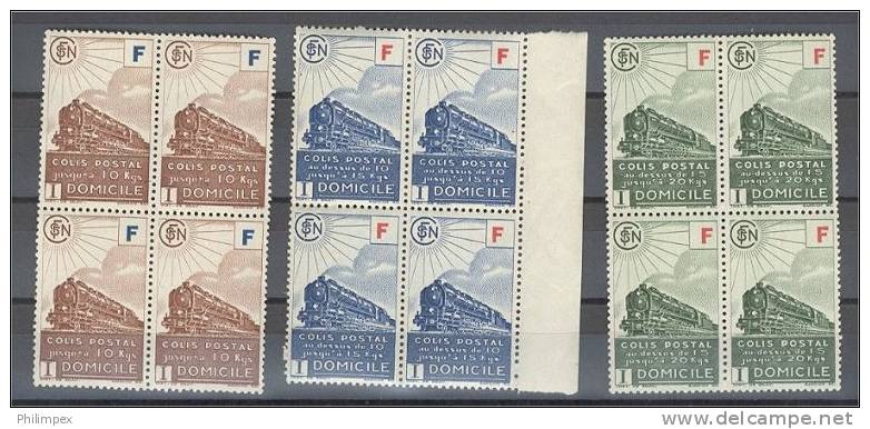 FRANCE RAILWAY STAMPS 3 VF MNH BLOCKS O 4 1943 **! - Ongebruikt