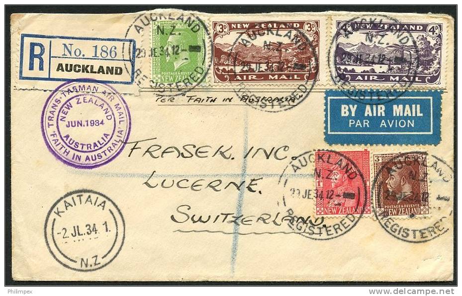 NEW ZEALAND, VF AIRPOST COVER TO SWITZERLAND 1934 - Other & Unclassified