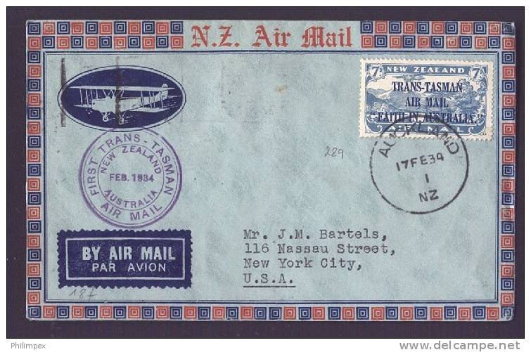 NEW ZEALAND, TASMAN AIRPOST 1934 VF COVER! - Other & Unclassified