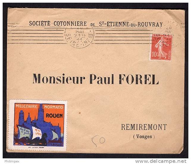 FRANCE 1000 YEARS OF NORMANDIE LABEL ON COVER - Cartas & Documentos