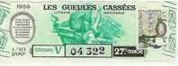 LOTERIE NATIONALE 1959: Gueules Cassées, Timb.Bernard Palissy, Tr27 GrV - Lottery Tickets